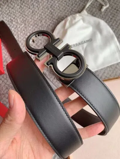 Pre-owned Ferragamo Salvatore  Men's Belt Black Leather Silver Buckle Size 110/44