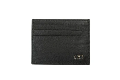 Pre-owned Ferragamo Salvatore  Men's Black 100% Textured Leather Card Case