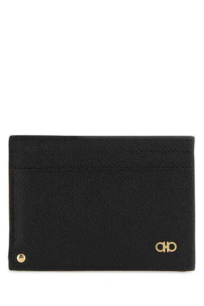 FERRAGAMO SALVATORE FERRAGAMO MEN BLACK LEATHER CARD HOLDER