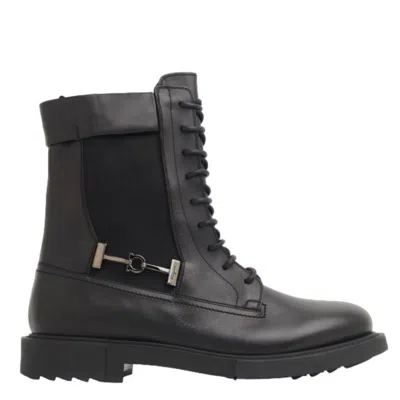 Ferragamo Salvatore  Men's Black Leather Combat Boots