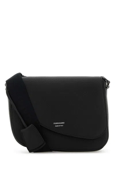Ferragamo Salvatore  Men Black Leather Fiamma Crossbody Bag