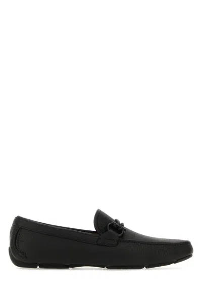 FERRAGAMO SALVATORE FERRAGAMO MEN BLACK LEATHER FRONT LOAFERS