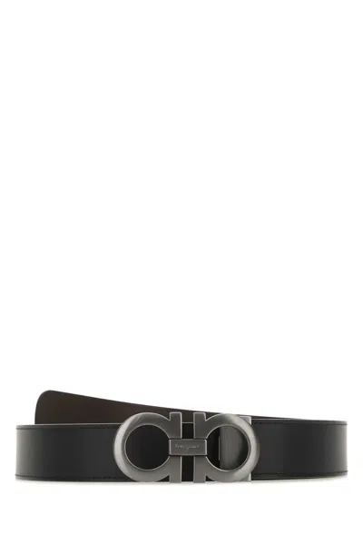 Ferragamo Reversible Leather Belt Adjustable Length In Black