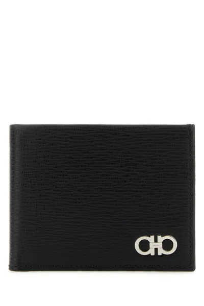 Ferragamo Black Gancini Wallet In Nero