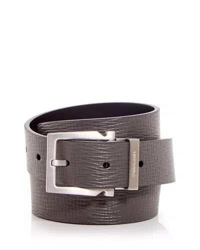 Pre-owned Ferragamo Salvatore  Men's Black/gray Leather Reversible Belt Size 34 / 34 Inches