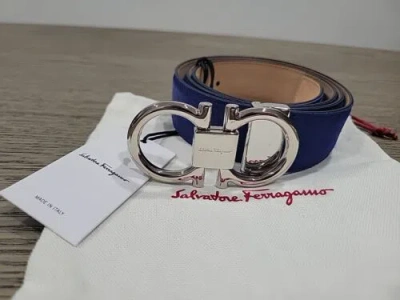 Pre-owned Ferragamo Salvatore  Men's Blue Suede Belt 42 / 105 $530