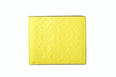 Pre-owned Ferragamo Salvatore  Men's Canary Yellow Logo Print 100% Leather Bifold Wallet