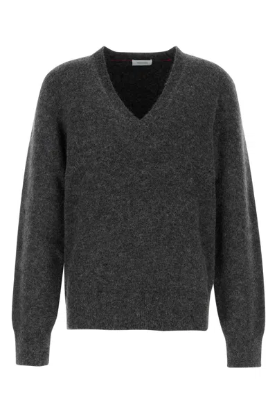 FERRAGAMO SALVATORE FERRAGAMO MEN CHARCOAL STRETCH ALPACA BLEND SWEATER