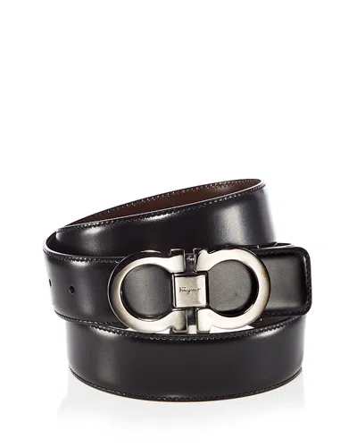 Ferragamo Salvatore  Men's Double Gancini Buckle Reversible Leather Belt In Black/auburn