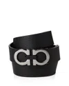 Ferragamo Salvatore  Men's Double Gancini Buckle Reversible Leather Belt In Black/hickory
