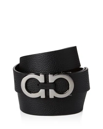 Ferragamo Salvatore  Men's Double Gancini Buckle Reversible Leather Belt In Black/hickory