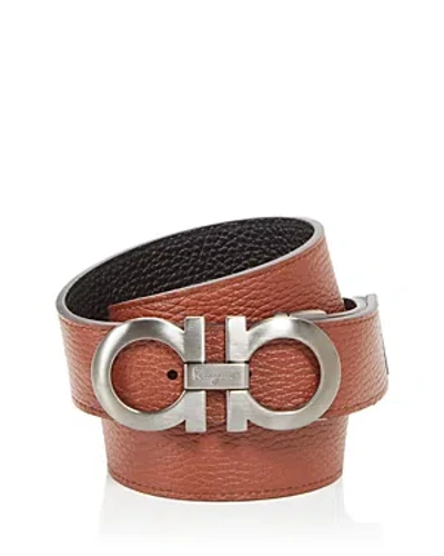 Ferragamo Salvatore  Men's Double Gancini Leather Reversible Belt In Cappuccino