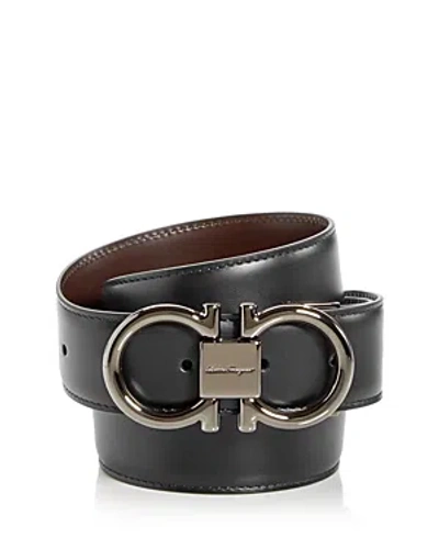 Ferragamo Salvatore  Men's Double Gancini Paloma Reversible Leather Belt In Nero/brown