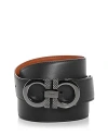 Ferragamo Salvatore  Men's Double Gancini Reversible Leather Belt In Black/cognac