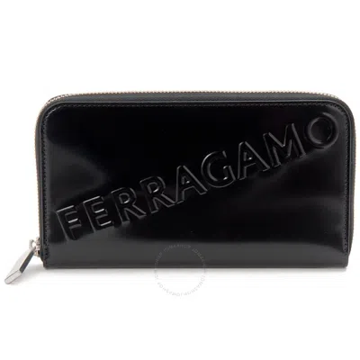 Ferragamo Salvatore  Men's Embossed Long Leather Wallet In Black