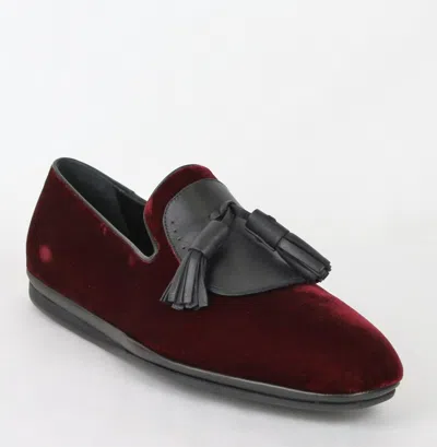 Pre-owned Ferragamo Salvatore  Men's Finnegan Dark Red Velvet Tassel Loafer 10 M 656327