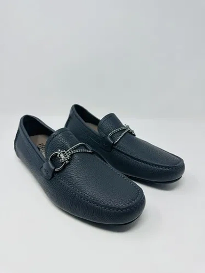 Pre-owned Ferragamo Salvatore  Men's Front Gancini Leather Loafer Dark Grey 8 E In Gray