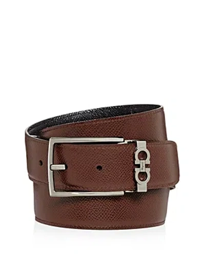 Ferragamo Salvatore  Men's Gancini Keeper Reversible Leather Belt In Black/brown