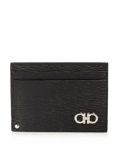Ferragamo Salvatore  Men's Gancini Revival Leather Id Window Card Case In Black