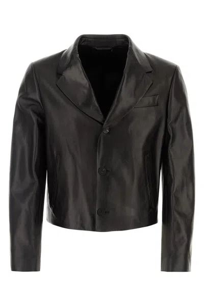 Ferragamo Slim-cut Single-breasted Leather Blazer In Black