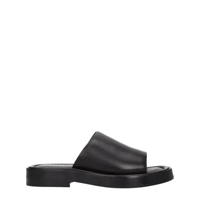 Ferragamo Salvatore  Men's Leather Black Slides And Clogs In Animal Print