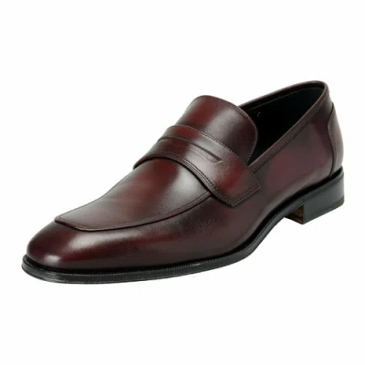 Pre-owned Ferragamo Salvatore  Men's "lionel" Deep Burgundy Leather Slip On Loafers Shoes In Red