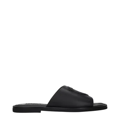 Ferragamo Salvatore  Men's Lionel Leather Black Slides And Clogs