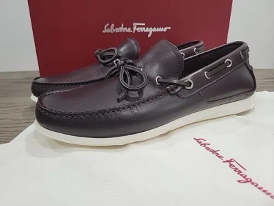 Pre-owned Ferragamo Salvatore  Men's Marlin Brown Leather Loafers Shoes 7 M In Box