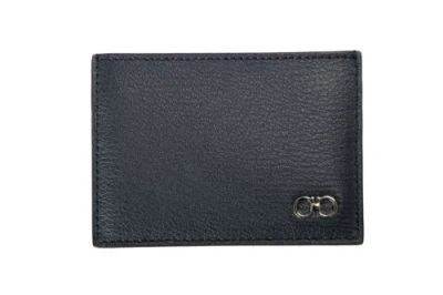 Pre-owned Ferragamo Salvatore  Men's Navy Blue 100% Textured Pebbled Leather Card Case