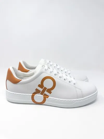 Pre-owned Ferragamo Salvatore  Men's Number Leather Sneakers 10.5 M $750 In White