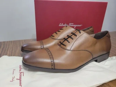 Pre-owned Ferragamo Salvatore  Men's Oxford Boston Ambre Calf Brown 10.5 D