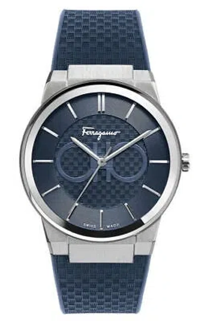 Pre-owned Ferragamo Salvatore  Men Sapphire Watch Sfhp00120 Blue Silicone Strap & Dial 42mm