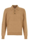 Ferragamo Long Sleeved Camel And Silk Polo Shirt In Brown