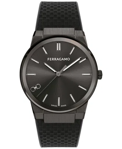 FERRAGAMO SALVATORE FERRAGAMO MEN'S SWISS BLACK RUBBER STRAP WATCH 41MM