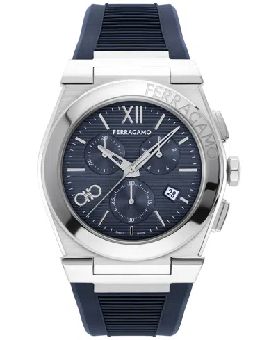 Ferragamo Salvatore  Men's Swiss Chronograph Blue Rubber Strap Watch 42mm In Stainless