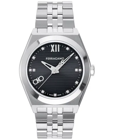 FERRAGAMO SALVATORE FERRAGAMO MEN'S SWISS DIAMOND (1/20 CT. T.W.) STAINLESS STEEL BRACELET WATCH 40MM