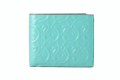 Pre-owned Ferragamo Salvatore  Men's Turquoise Blue Logo Print 100% Leather Bifold Wallet