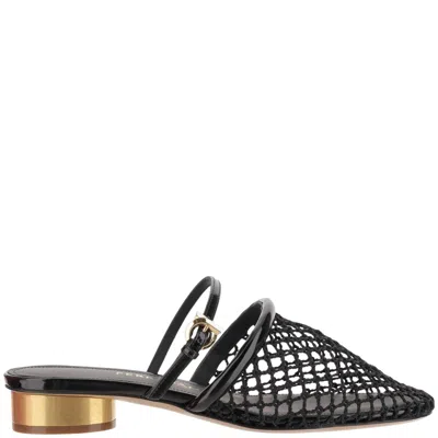 Ferragamo Mesh And Leather Mules In Black