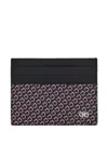 Ferragamo Gancio Print Textured Leather Card Case In Black