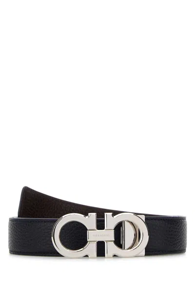 Ferragamo Salvatore  Midnight Blue Leather Reversible Belt