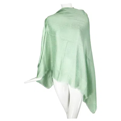Pre-owned Ferragamo Salvatore  Mint Green Silk & Wool Jacquard Shawl With Self Fringe