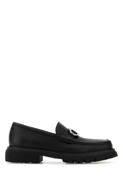 Ferragamo Luxury Leather Loafers With Iconic Hook Detail In Black