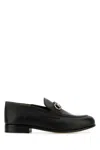 Ferragamo Black Leather Ottone Loafers In Black