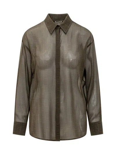 Ferragamo Monogrammed Semi-sheer Shirt In Green