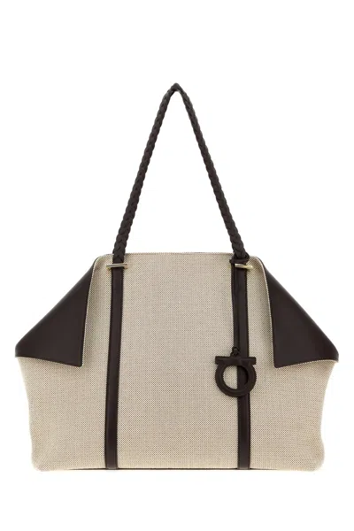 Ferragamo Salvatore  Multicolor Canvas Scarf Shopping Bag In White