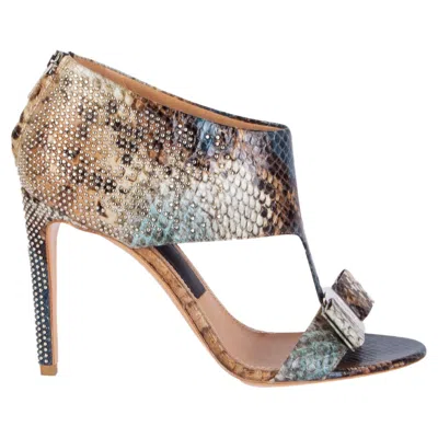 Pre-owned Ferragamo Salvatore  Multicolor Studded Pellas Python Sandals Shoes 36 In Brown