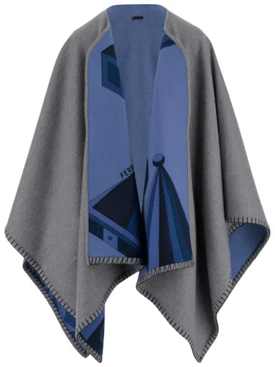 FERRAGAMO SALVATORE FERRAGAMO NADIR PRINT REVERSIBLE CAPE IN CAHSMERE BLEND