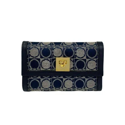 Pre-owned Ferragamo Salvatore  Navy Canvas Leather Wallet (tri-fold) ()