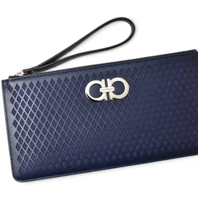 Pre-owned Ferragamo Salvatore  Navy Leather Clutch Bag Pouch ()
