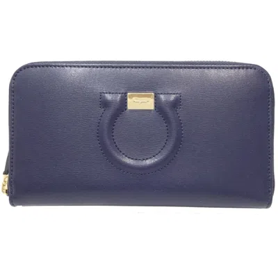 Pre-owned Ferragamo Salvatore  Navy Leather Long Wallet (bi-fold) () In Blue